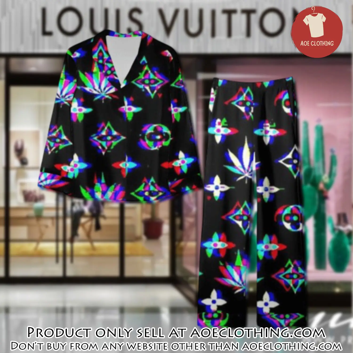 Trending luxury lv satin pajama set pjs1080 aoe2550127